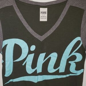 PINK Victoria's Secret Black and Gray Graphic Short Sleeve Tee
